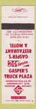 Matchbook Cover - Gasper's Restaurant Motel Skelly Oil Gas Kingdom City MO