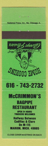 Matchbook Cover - McCrimmon's Bagpipe Restaurant Marion MI