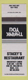 Matchbook Cover - Stacey's Restaurant Manchester NH