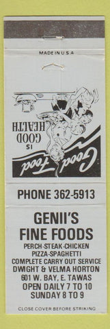 Matchbook Cover - Genii's Fine Food Pizza East Tawas MI