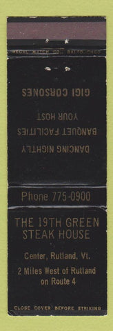 Matchbook Cover - 19th Green Steak House Rutland VT