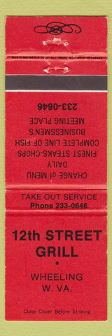 Matchbook Cover - 12th Street Grill Wheeling WV