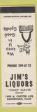 Matchbook Cover - Jim's Liquors Bakersfield CA