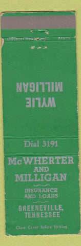 Matchbook Cover - McWherter and Milligan Greeneville TN