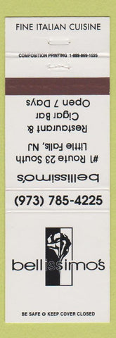 Matchbook Cover - Bellissimo's Italian Restaurant Little Falls NJ