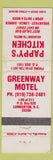 Matchbook Cover - Pappy's Kitchen Greenway Motel Lumberton NC WEAR