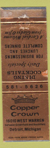 Matchbook Cover - Copper Crown Detroit MI restaurant WEAR