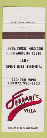Matchbook Cover - Ferrari's Italian Villa Addison TX