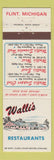 Matchbook Cover - Walli's Restaurant Flint MI