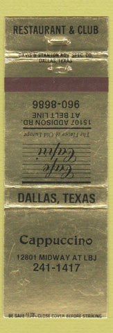 Matchbook Cover - Cappuccino Restaurant Club  Dallas TX