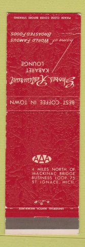 Matchbook Cover - Shores Restaurant Kabaret Lounge St Ignace MI