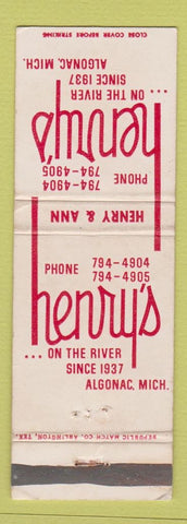 Matchbook Cover - Henry's on the River Algonac MI
