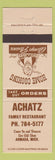 Matchbook Cover - Achatz Family Restaurant Armanda MI