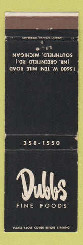 Matchbook Cover - Dubbs Fine Foods Southfield MI