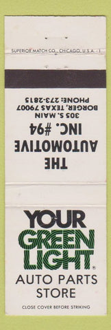 Matchbook Cover - Green Light Auto Parts Borger TX
