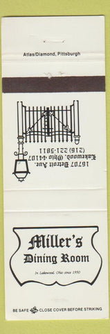 Matchbook Cover - Miller's Restaurant Lakewood OH