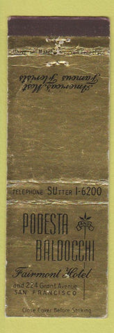Matchbook Cover - Podesta Baldocchi Fairmont Hotel San Francisco CA WEAR
