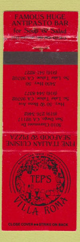 Matchbook Cover - Tep's Villa Roma Pizza San Diego CA South Lake Tahoe