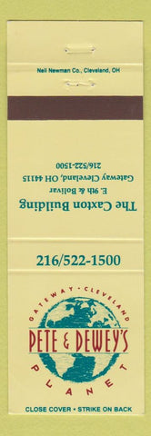 Matchbook Cover - Pete and Dewey's Planet Cleveland OH Caxton Building