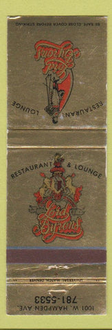 Matchbook Cover - Lord Byrons Restaurant  Denver Colorado