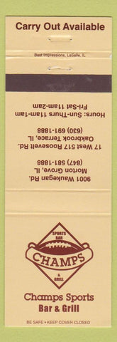 Matchbook Cover - Champs Sports Bar Oakbrook Terrace Morton Grove IL