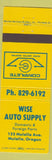 Matchbook Cover - Wise Auto Supply Molalla OR