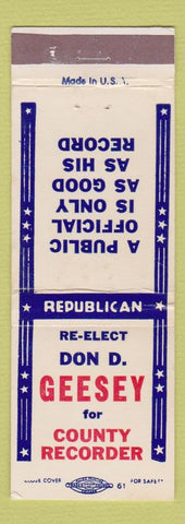 Matchbook Cover - Don D Geesey Recorder Election Republican Williams County OH?