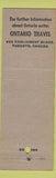Matchbook Cover - Ontario Tourism Toronto ON