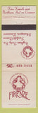 Matchbook Cover - Firenze Restaurant Italian  Shreveport LA