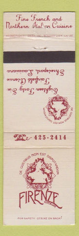 Matchbook Cover - Firenze Restaurant Italian  Shreveport LA