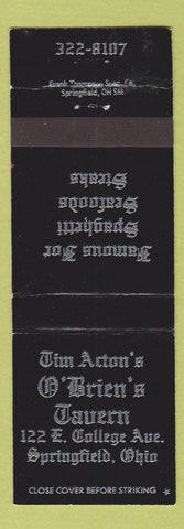 Matchbook Cover - Jim Acton's O'Brien's Tavern Springfield OH