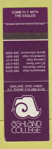 Matchbook Cover - Ashland College OH SAMPLE Eagles