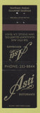 Matchbook Cover - Asti Restaurant San Diego CA Italian