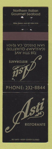 Matchbook Cover - Asti Restaurant San Diego CA Italian