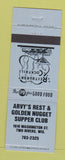 Matchbook Cover - Arvy's Restaurant Golden Nugget Supper Club Two Rivers WI