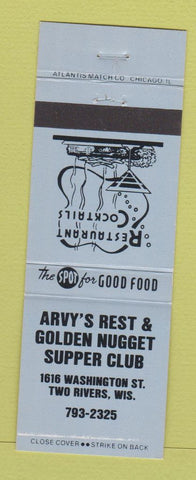 Matchbook Cover - Arvy's Restaurant Golden Nugget Supper Club Two Rivers WI
