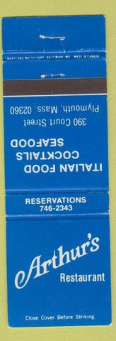 Matchbook Cover - Arthur's Restaurant Plymouth MA Italian