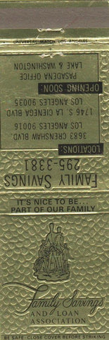 Matchbook Cover - Family Savings Loan Pasadena Los Angeles CA