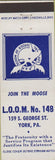 Matchbook Cover - Moose Lodge York PA