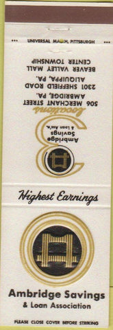 Matchbook Cover - Ambridge Savings Loan Aliquippa PA Ambridge