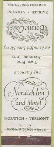 Matchbook Cover - Bonnie Oaks Norwich Inn VT Fairlee