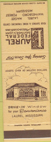 Matchbook Cover - Laurel Federal Savings Loan Waynesboro Magee Forest MS