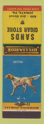 Matchbook Cover - Sands Cigar Store Juniata PA Setter Dog billiards