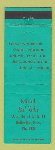 Matchbook Cover - Motel Bel Villa Belleville KS low phone #