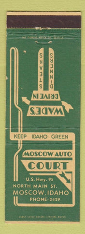 Matchbook Cover - Moscow Auto Court ID Wade's Drive In restaurant