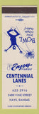Matchbook Cover - Centennial Lanes Bowling Hays KS