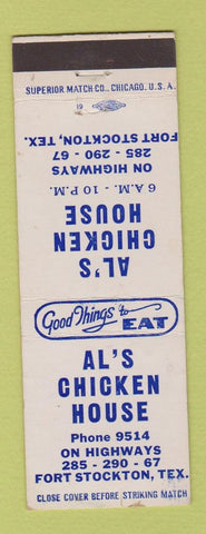 Matchbook Cover - Al's Chicken House Fort Stockton TX