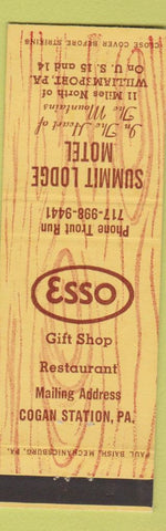 Matchbook Cover Summit Lodge Motel Williamsport PA Esso oil gas Cogan Station PA