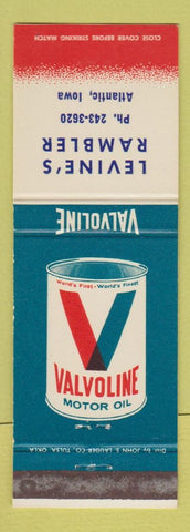 Matchbook Cover - Valvoline Motor Oil Levine's Rambler Atlantic IA
