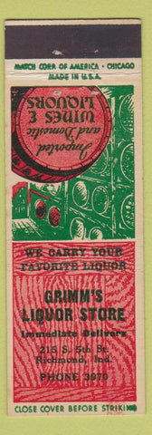Matchbook Cover - Grimm's Liquor Store Richmond IN